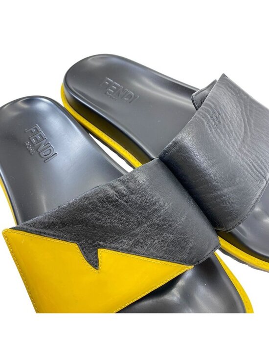 Fendi Monster Star Bag Bugs Slide Sandals Leather Black Yellow High Quality main image 7